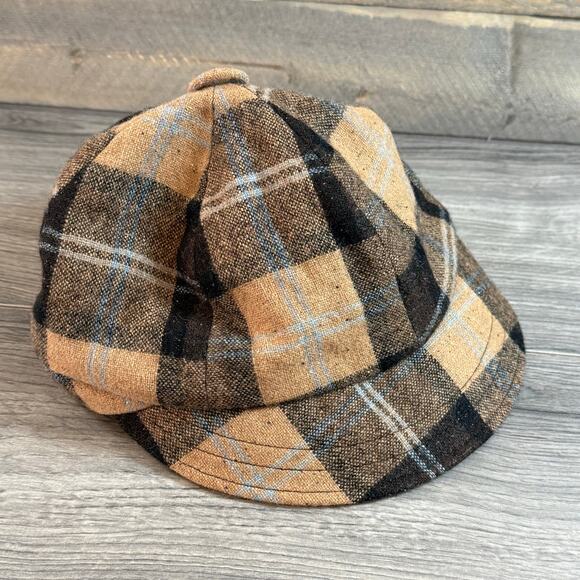 Pistil 6-Panel Newsboy Hat Wool Blend Plaid Preppy Heart Lining Logo Neutral - Picture 6 of 15